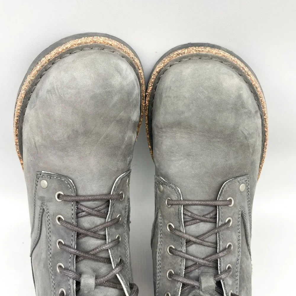 Birkenstock Womens 39 8 Bryson Lace Up Boots Grey Nubuck Shearling Winter Scandi